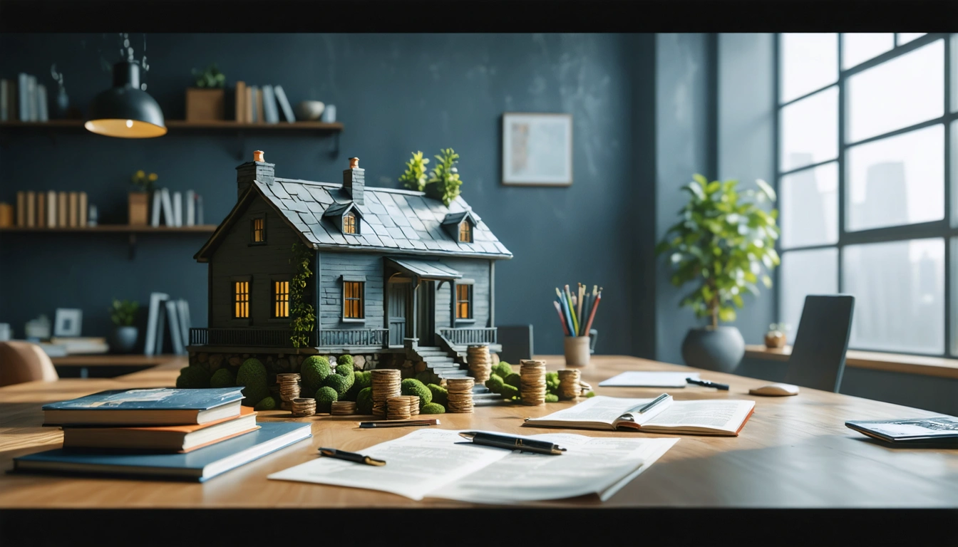 Pine forest path with cool green tones